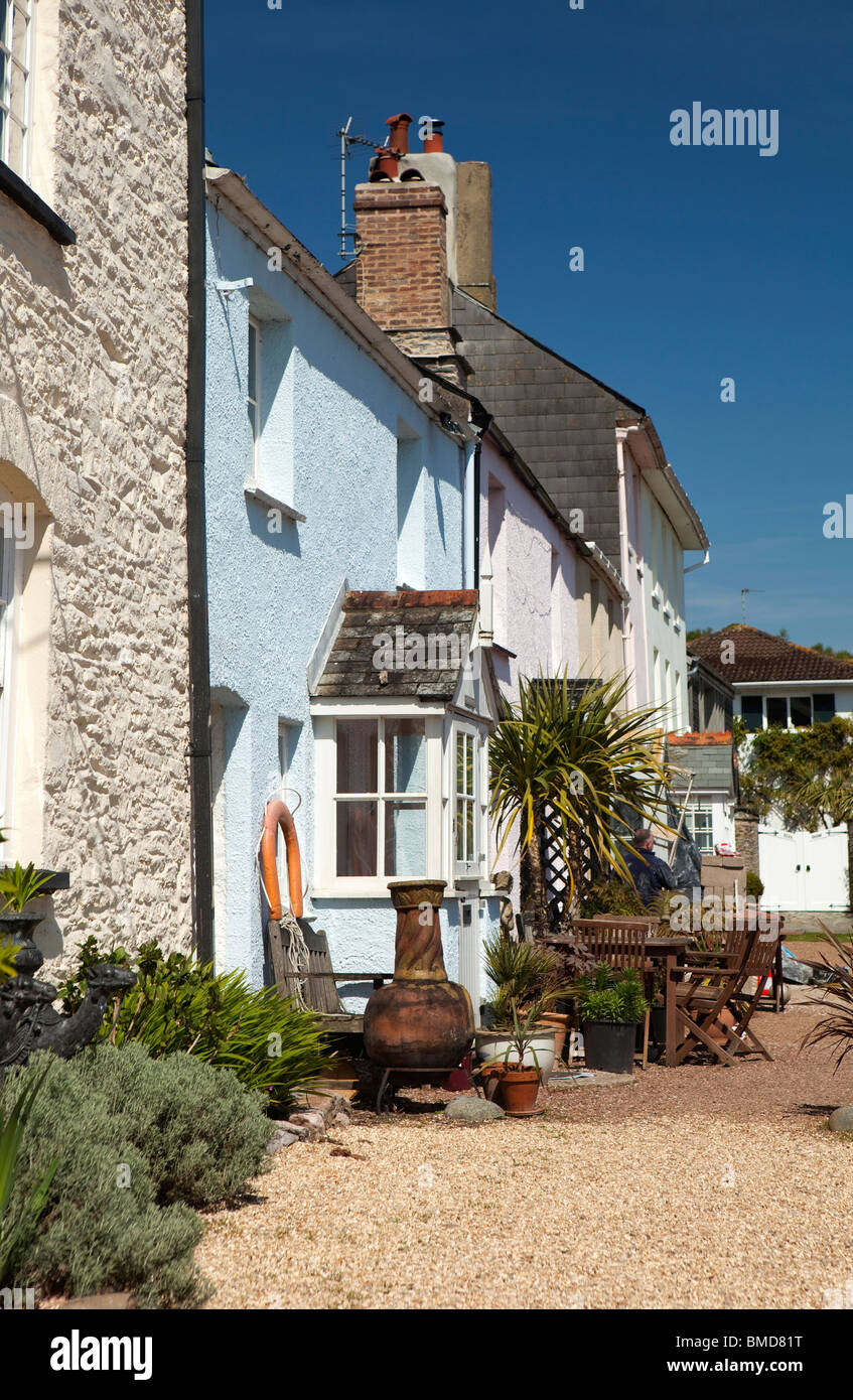 UK, England, Devon, Dittisham, colourfully painted riverside, houses on the Quay Stock Photo