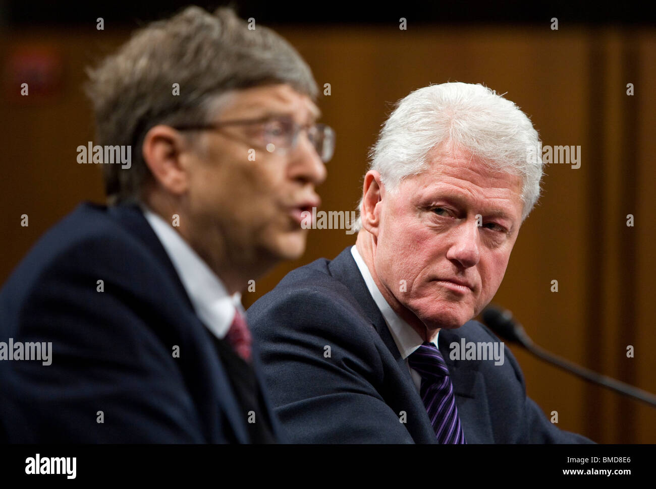 Former President Bill Clinton and Gates Foundation founder Bill Gates. Stock Photo