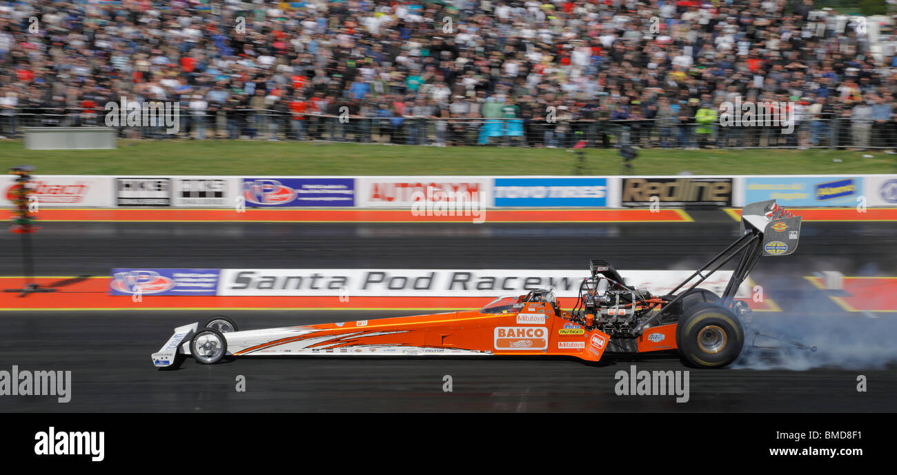 Top Fuel dragster driven by Mikael Kagered at Santa Pod. Stock Photo