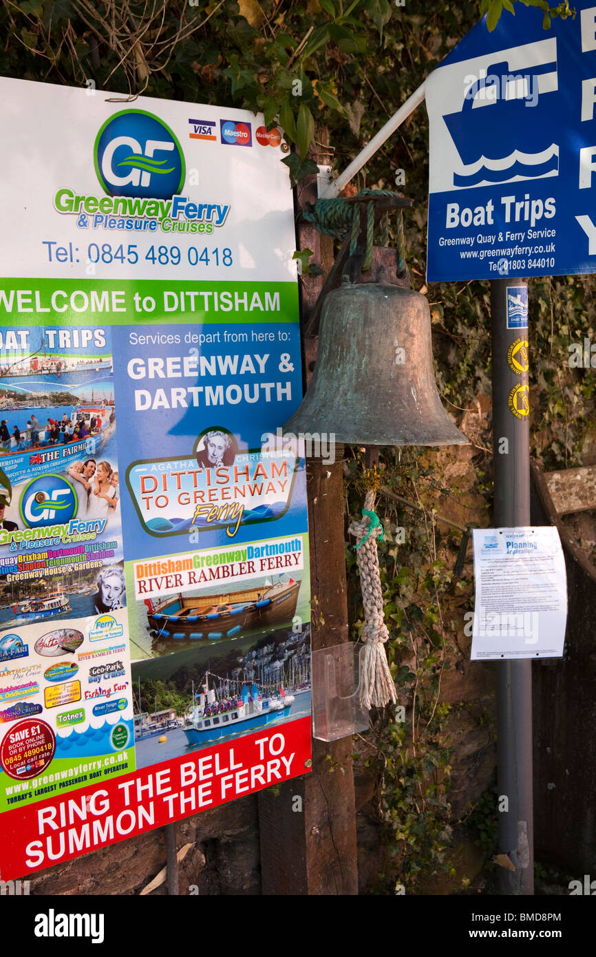 UK, England, Devon, Dittisham, brass bell to summon, passenger ferry to Greenway, Agatha Christie’s summer home Stock Photo