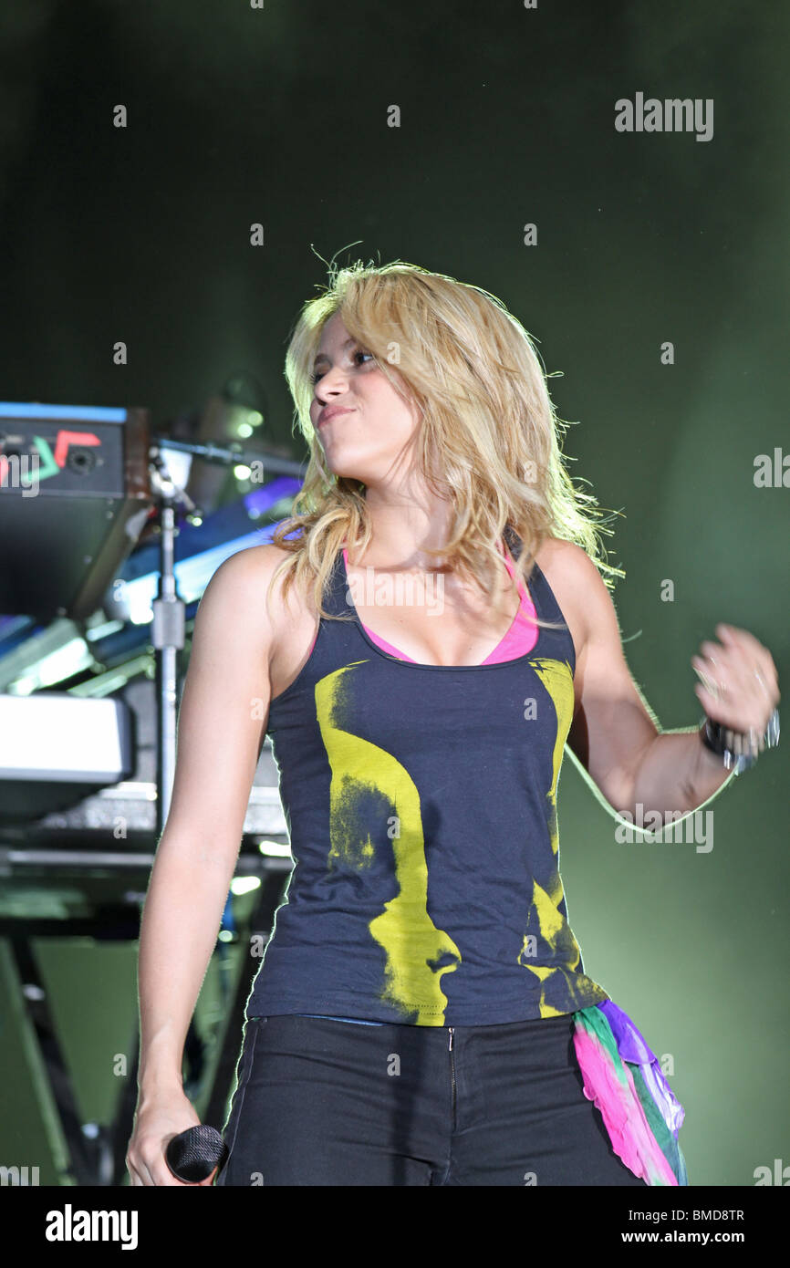 Shakira in concert during the Rock in Rio Lisboa festival in May 2010. Stock Photo