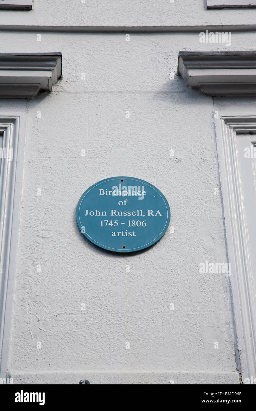 A wall plaque commemorating the birthplace of John Russell the artist, Guildford, Surrey, England. Stock Photo