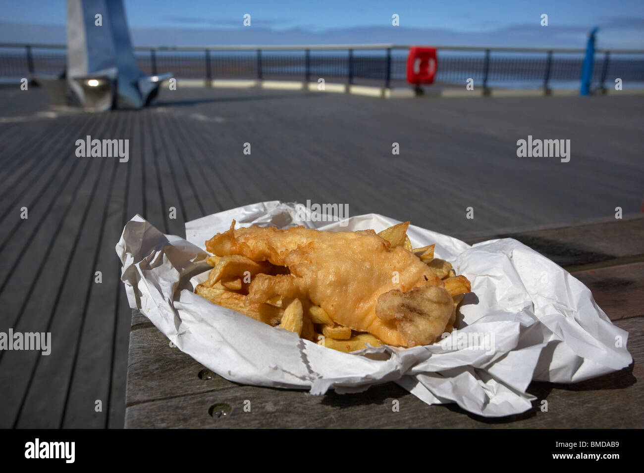 traditional english cod fish and chips on southport pier seafront merseyside england uk Stock Photo