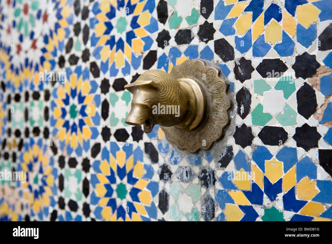 Ornamental drinking fountain spout in form of animal head , Marrakesh , Morocco , North Africa Stock Photo