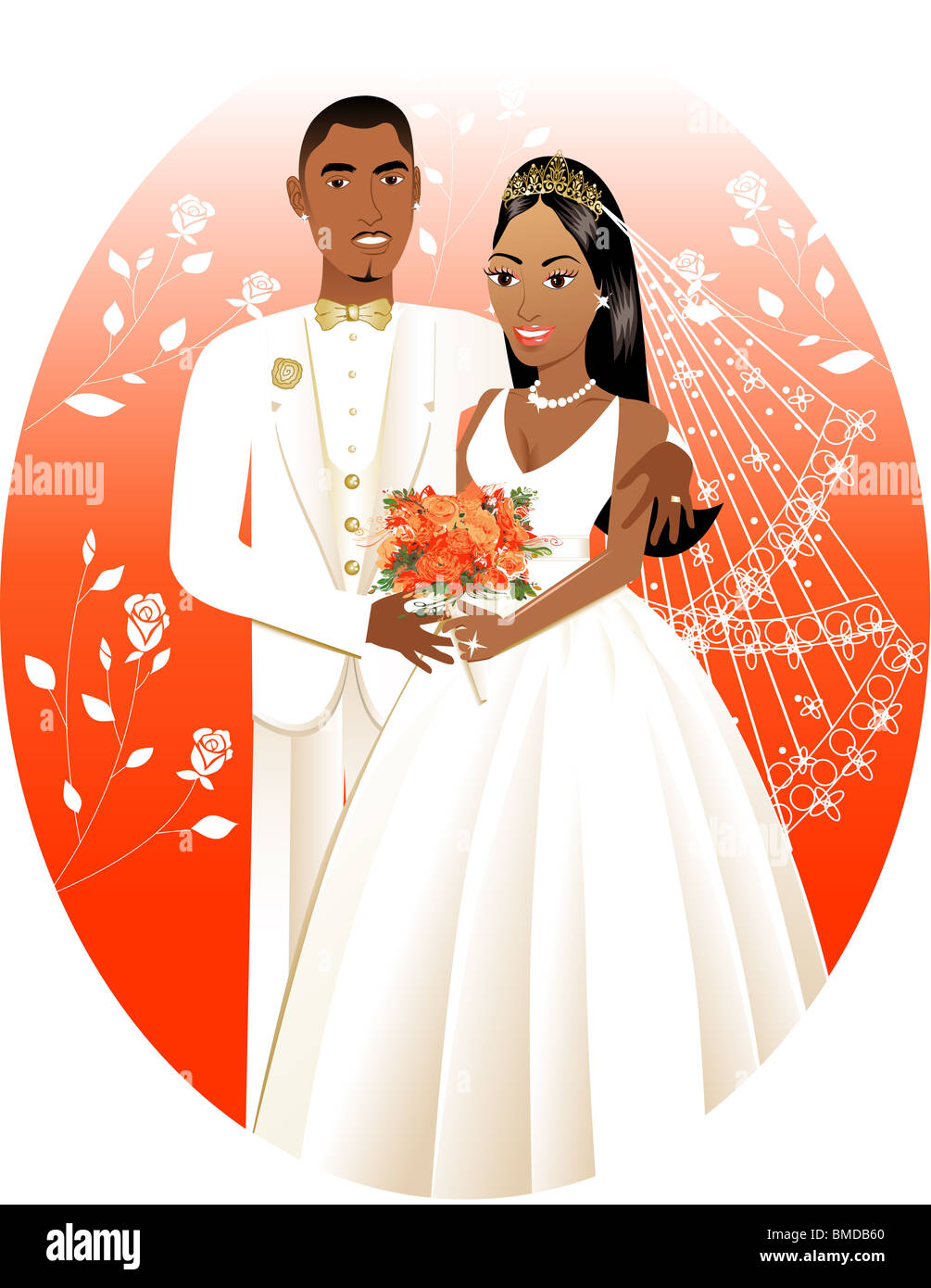 Vector Illustration. A beautiful bride and groom on their wedding day. Wedding Couple Bride Groom 3. Stock Photo