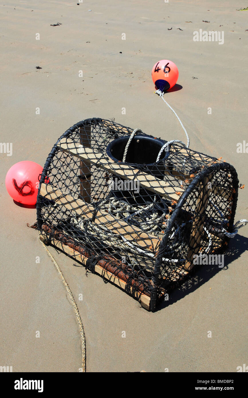 Crab pot on the beach Jersey, Channel Island, United Kingdom Stock Photo