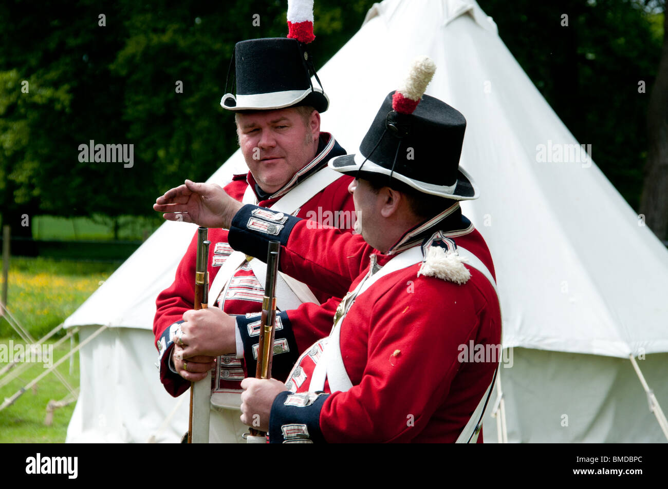 Re enactment group dressed as Royal Marines in the Napoleonic Wars period Stock Photo