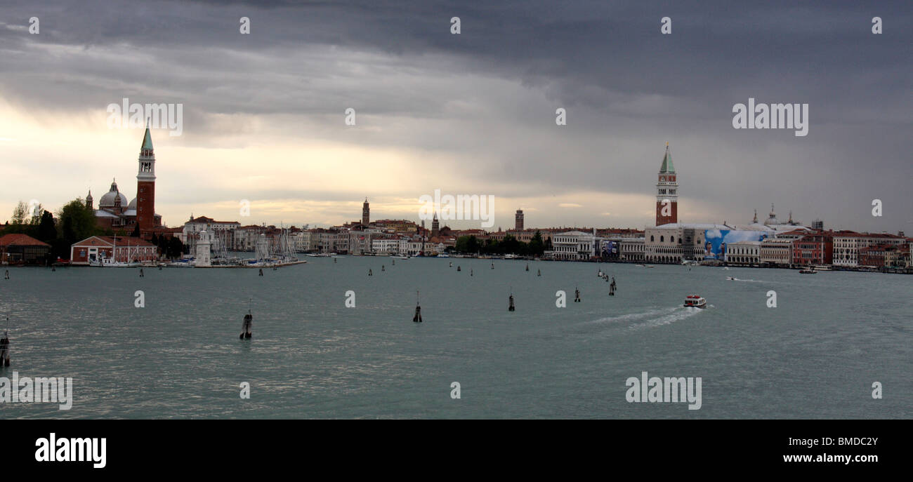 panoramic shot  of San Giorgio Maggiore in sunset and  san marco square,venice,italy,Europe Stock Photo