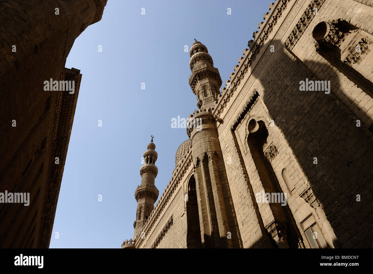 Minarets of Al Rifai Mosque and Sultan Hassan Mosque, Cairo Egypt Stock Photo