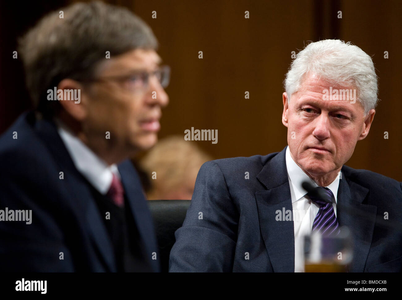 Former President Bill Clinton and Gates Foundation founder Bill Gates. Stock Photo