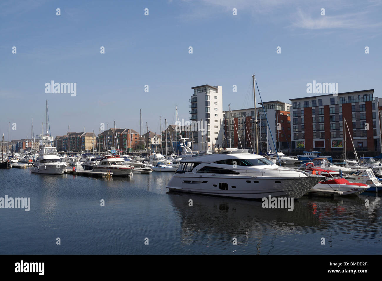 The expanse of Swansea marina in the old town dock, Wales UK Stock Photo