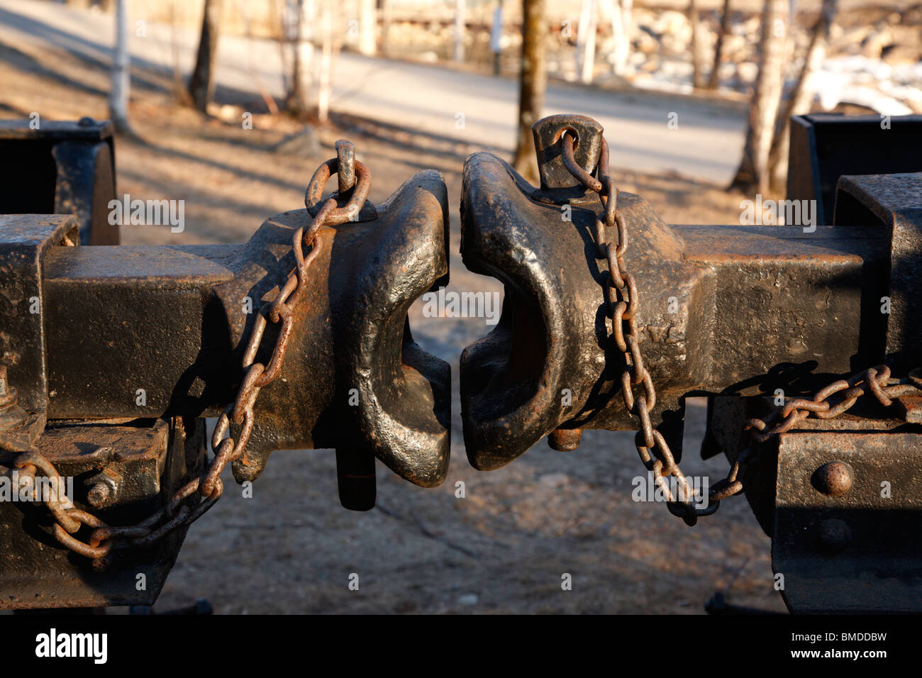 Link and pin coupler of a log truck Stock Photo Alamy