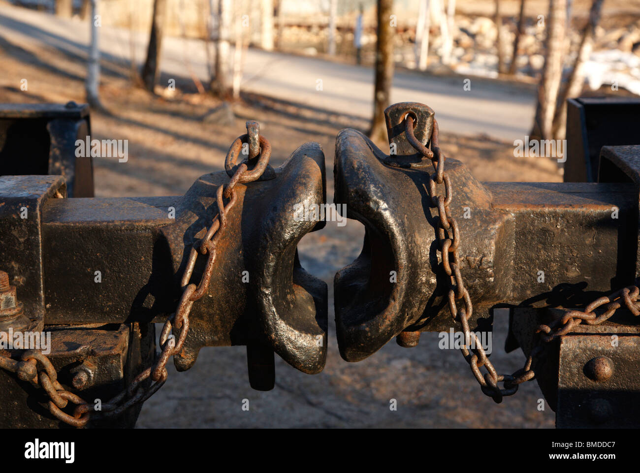 Link and pin coupler of a log truck Stock Photo Alamy