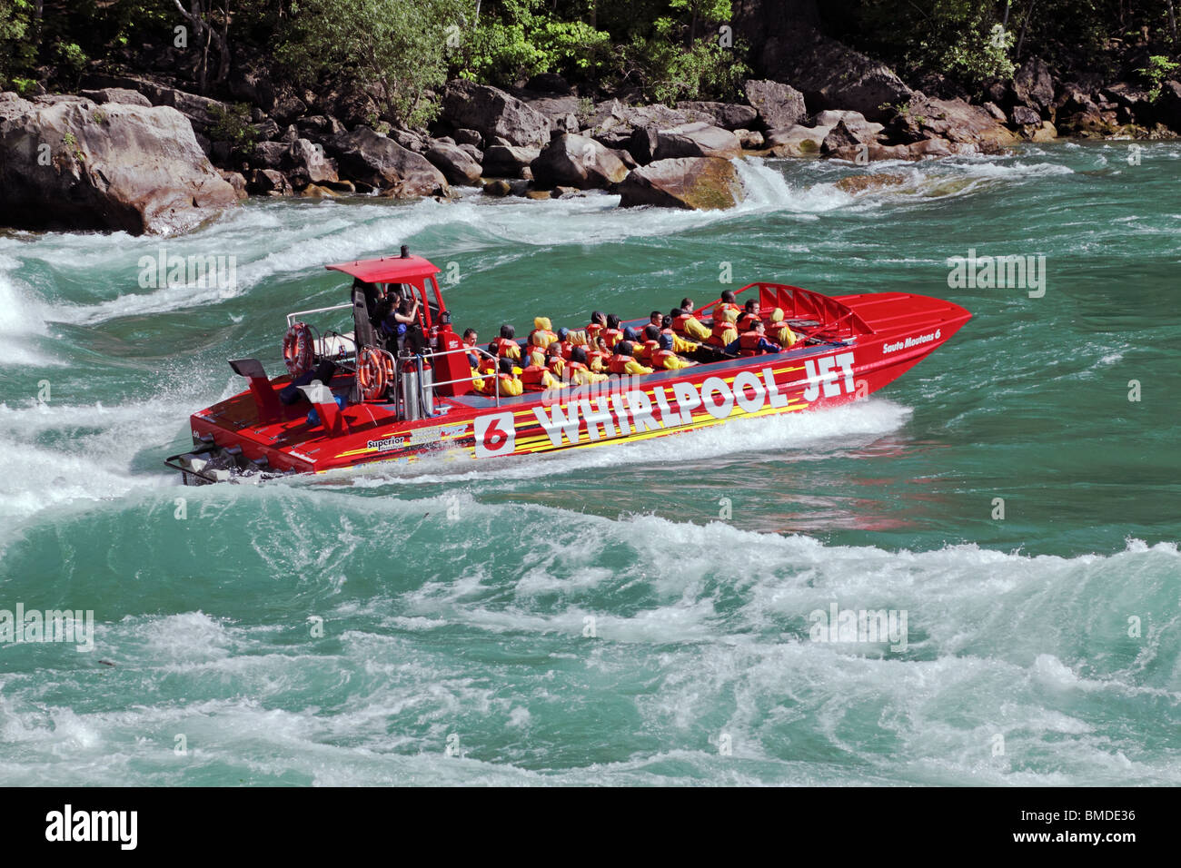 Jet boat touring the rapids in Whirlpool of Niagara River Stock Photo