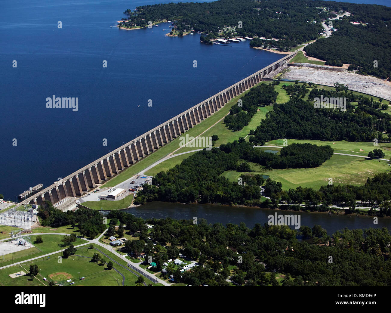 aerial view above Pensacola Dam Grand River Oklahoma Stock Photo