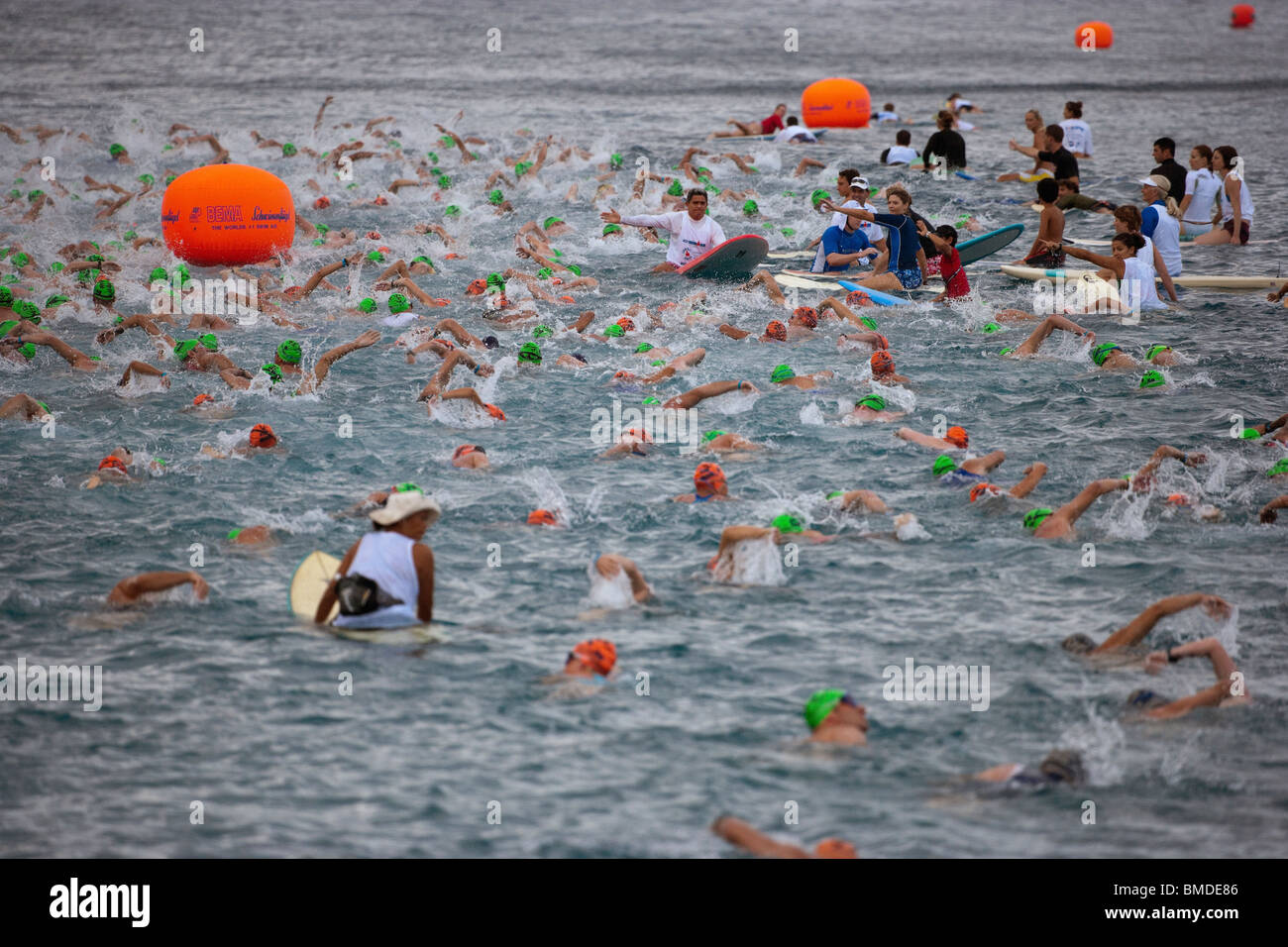 Swim start of Ford Triathlon Ironman held in KailuaKona, Hawaii Stock