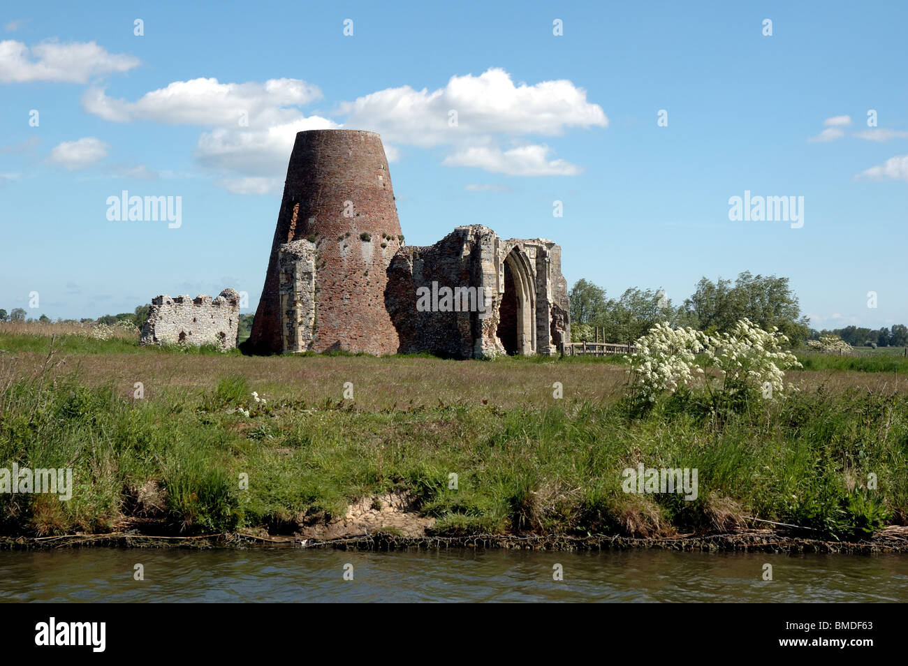 St Benets Abbey, Ludham, Norfolk, seen from the River Bure, Broads National Park Stock Photo