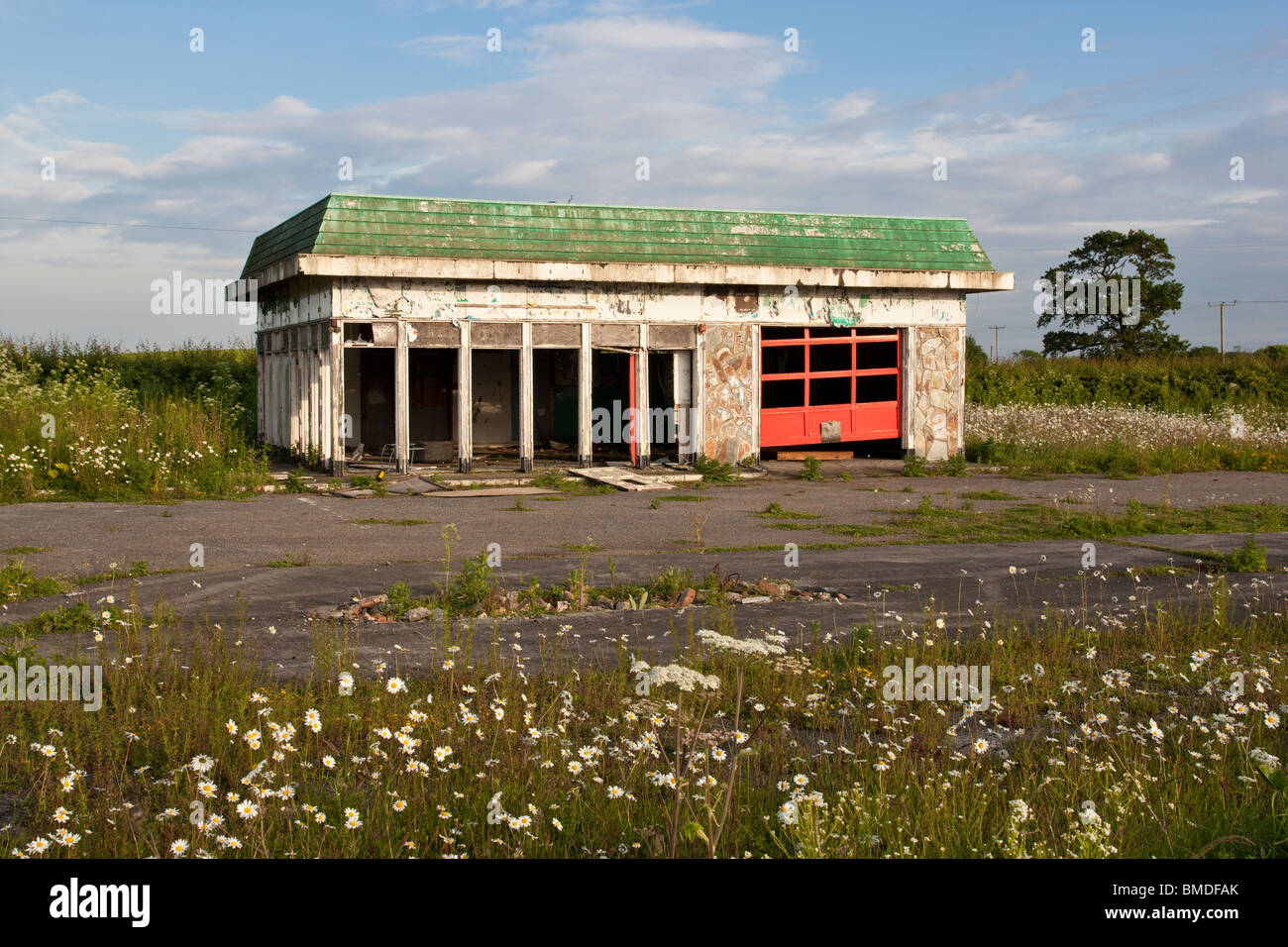 Old dissused fuel station, North Yorkshire. Stock Photo