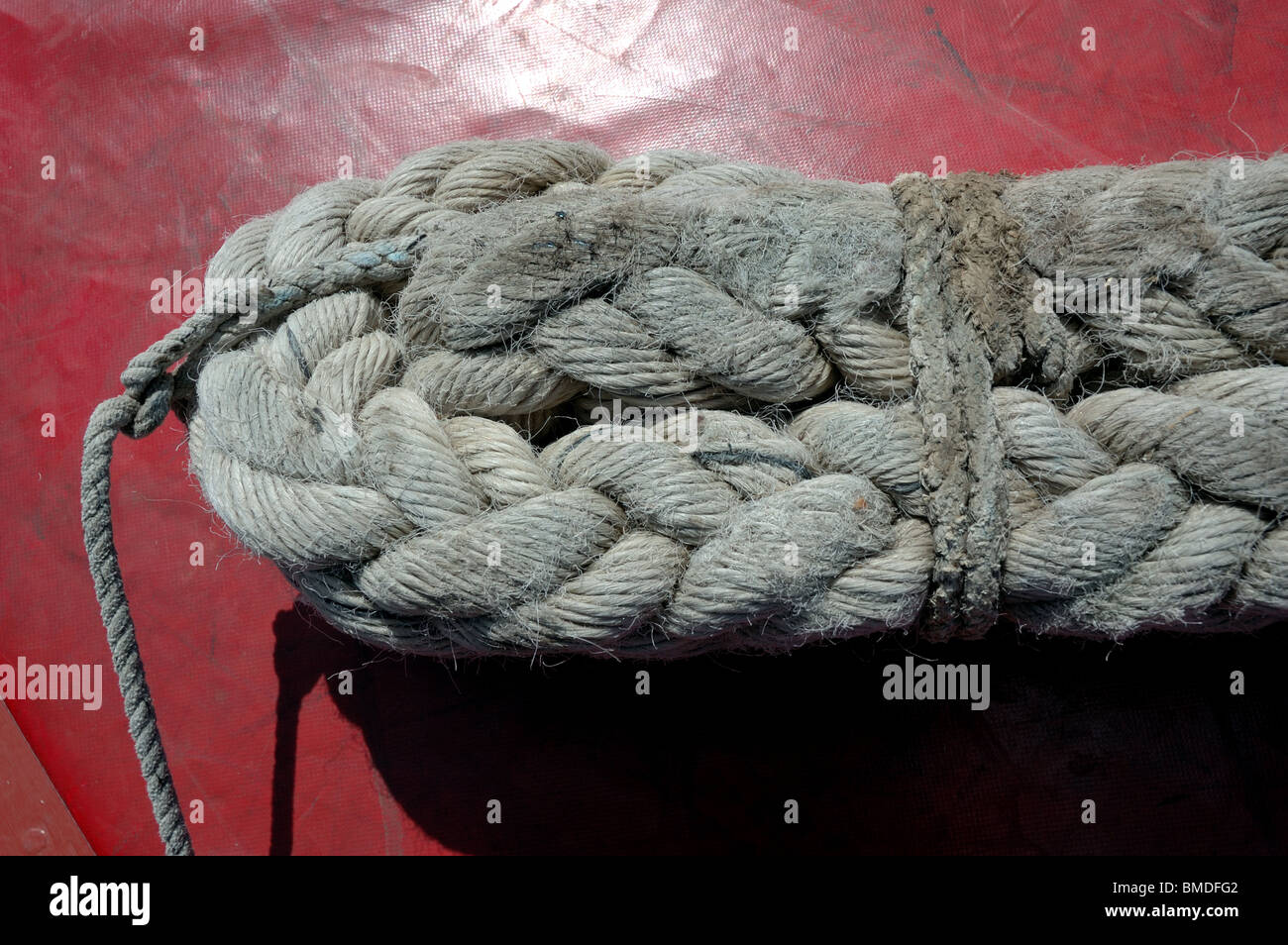 Traditional braided rope fender on the Norfolk sailing wherry Albion ...