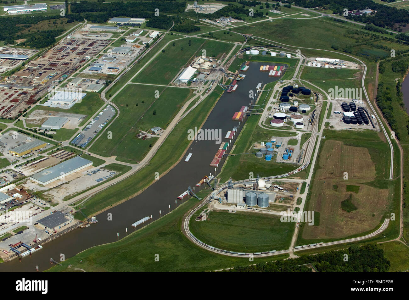 aerial view above Tulsa Port of Catoosa Oklahoma Stock Photo