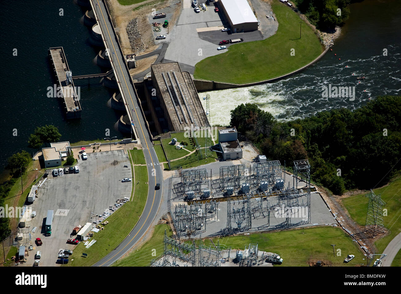 aerial view above Pensacola Dam hydroelectric generating station Grand River Oklahoma Stock Photo