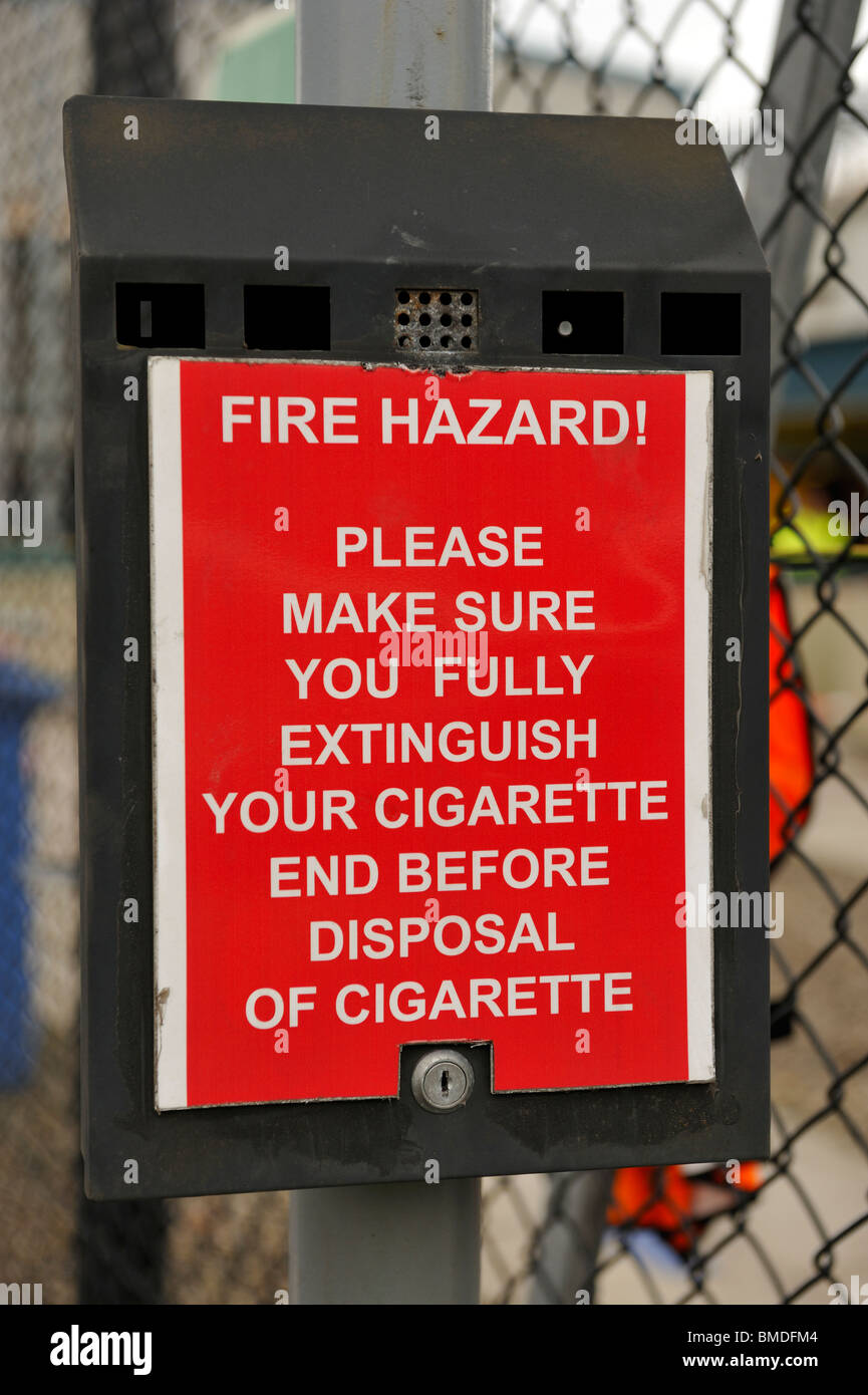 Cigarette Bin Fire Hazard Warning Stock Photo Alamy