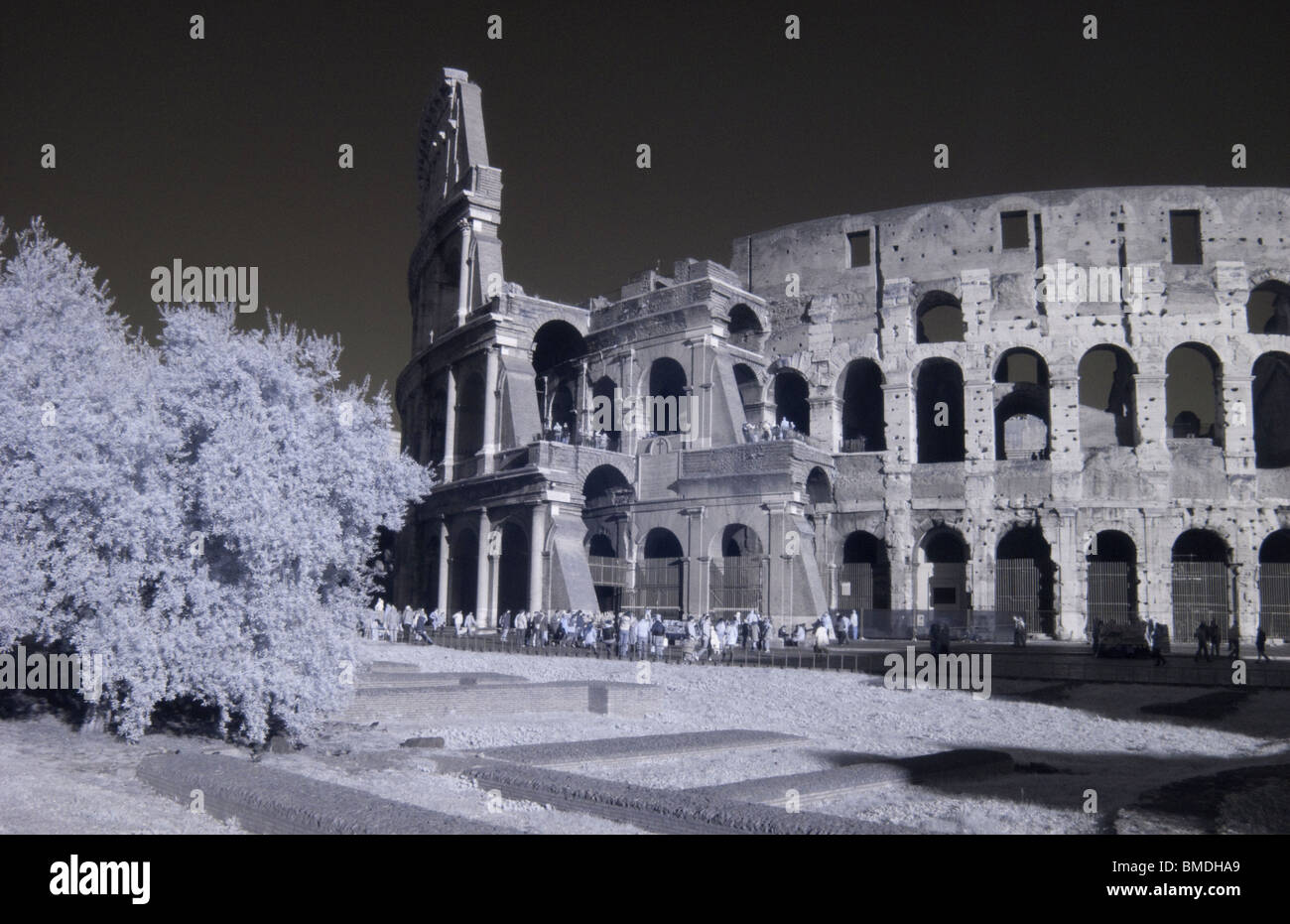 Infraed Black White image of Colosseum in Rome Italy Stock Photo