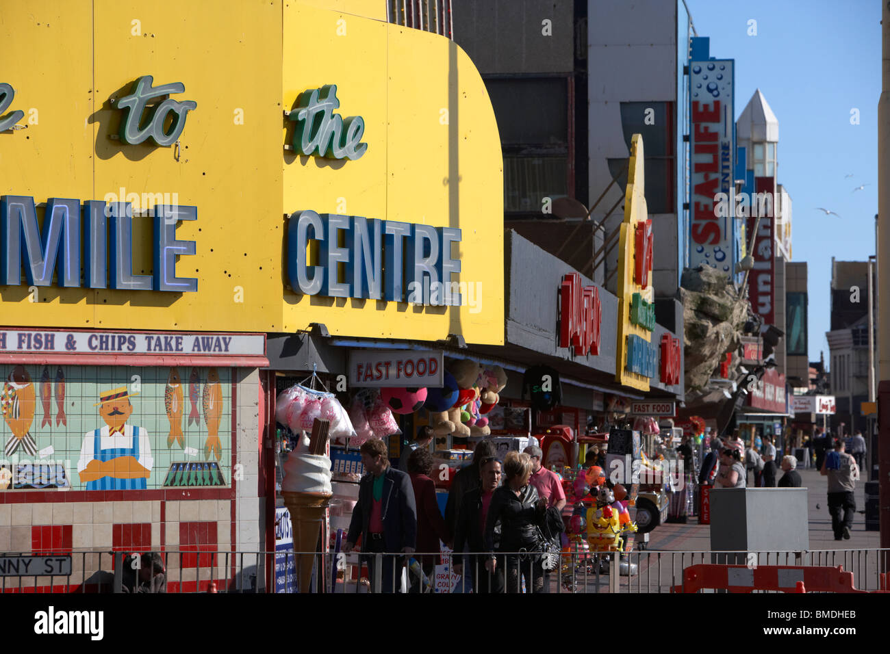 shops and amusement arcades on the golden mile Blackpool seafront lancashire england uk Stock Photo