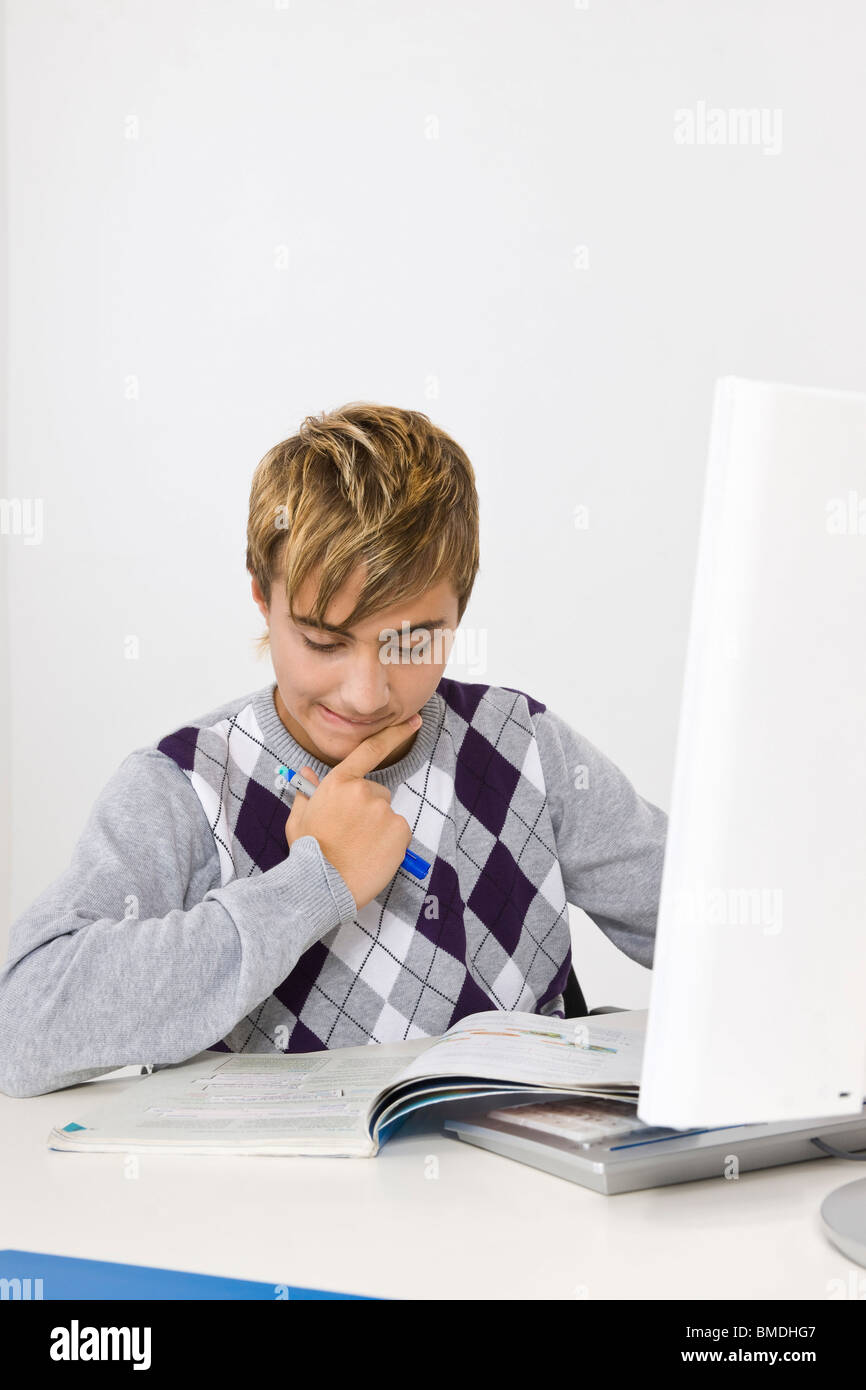 Teenage Boy Doing Homework Stock Photo