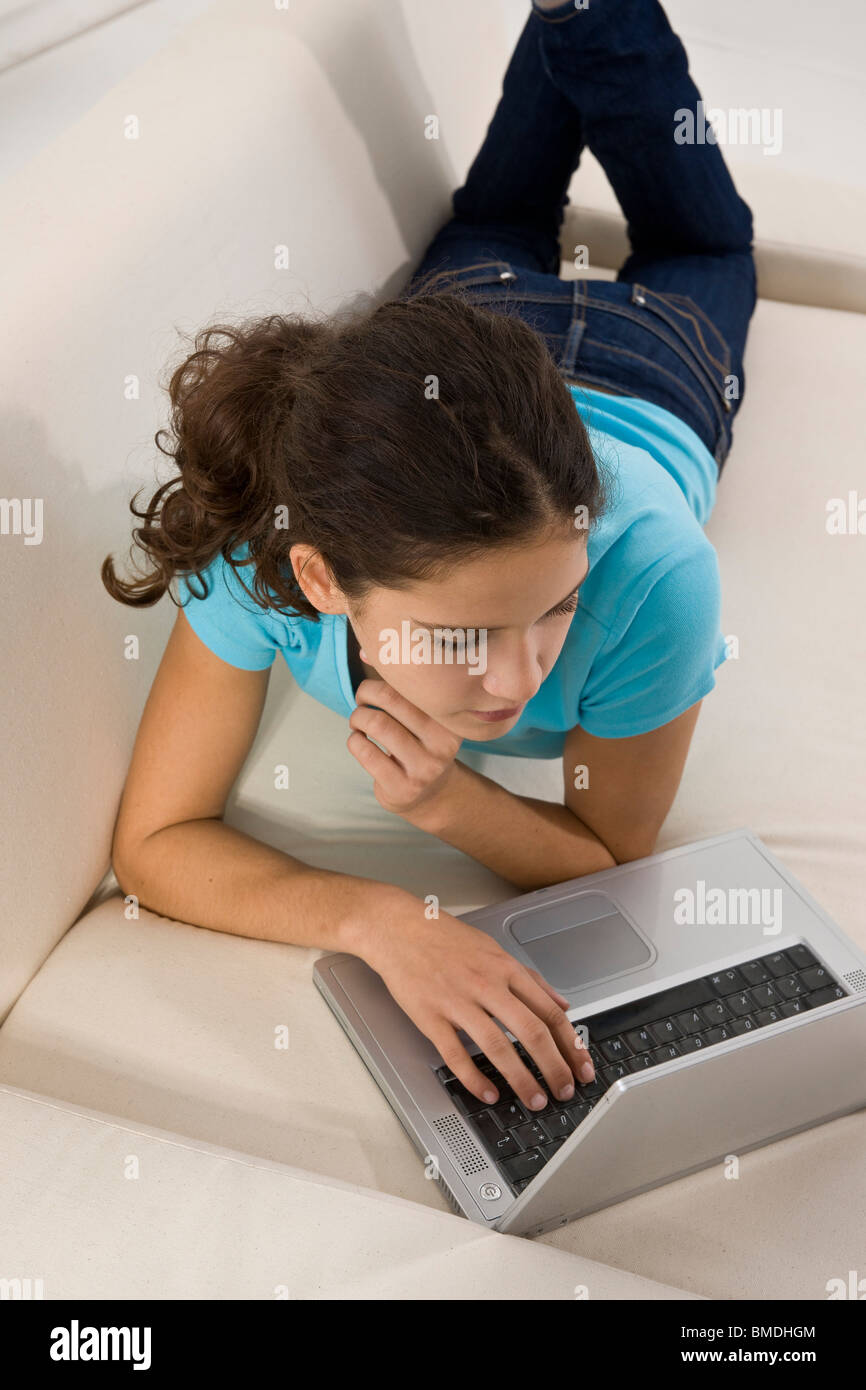 Teenage Girl Using Laptop Stock Photo - Alamy