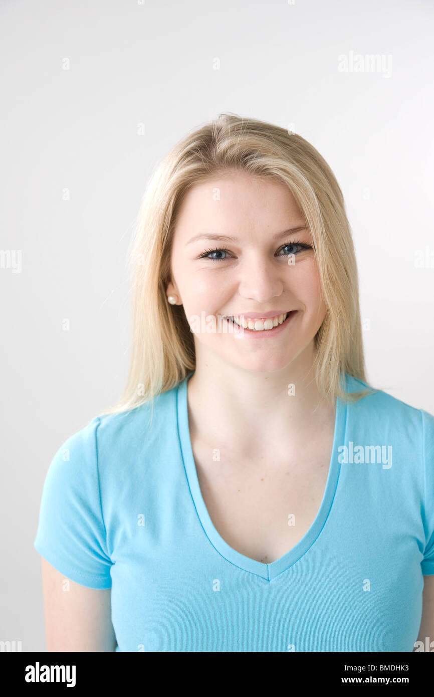 Happy cheerful blond lady hi-res stock photography and images - Alamy