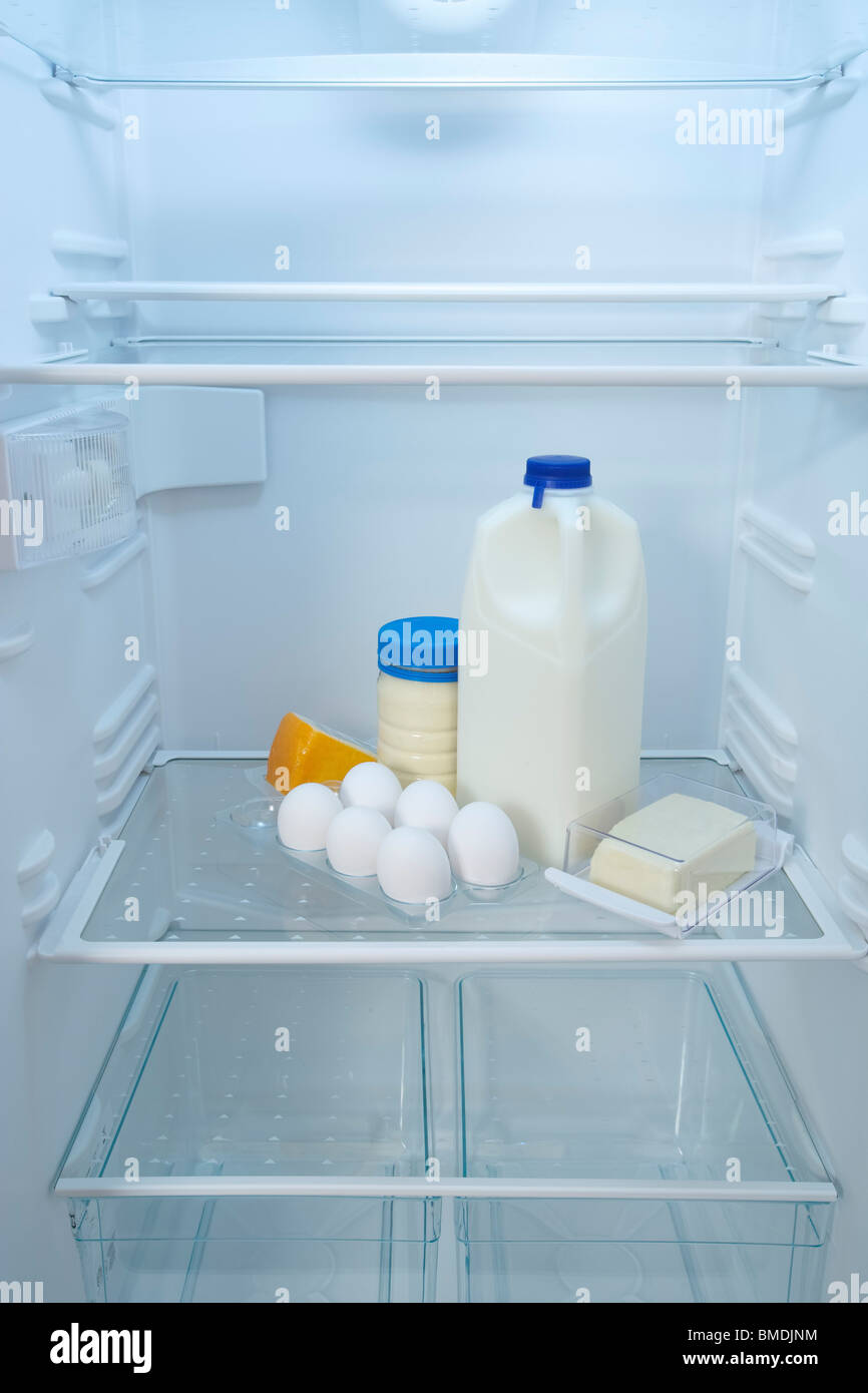 Fridge with Dairy Products and Eggs Stock Photo Alamy