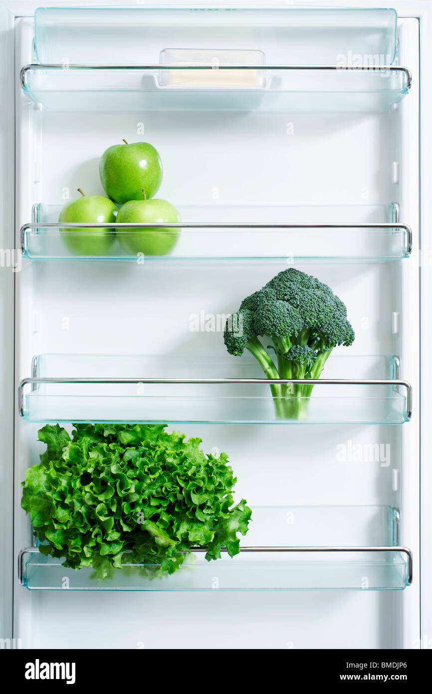 Fridge with Fruit and Vegetables Stock Photo