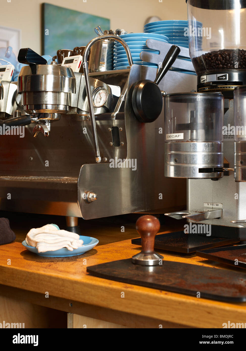 Coffee Grinder and Coffee Tamper Stock Photo Alamy