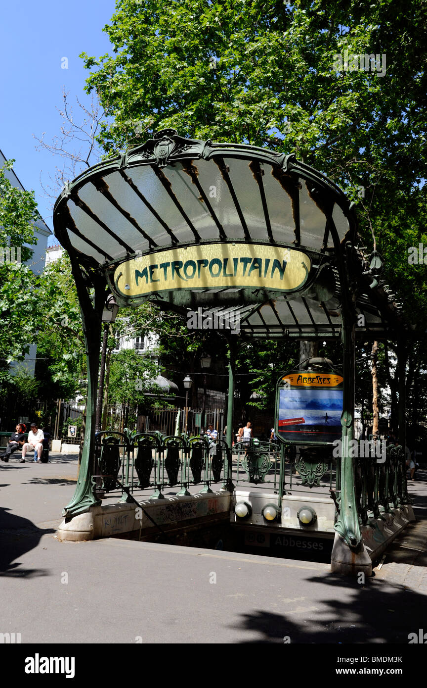 Abbesses Metropolitan station by Hector Guimard on the Butte Montmartre, Paris, France,French Art Nouveau Stock Photo