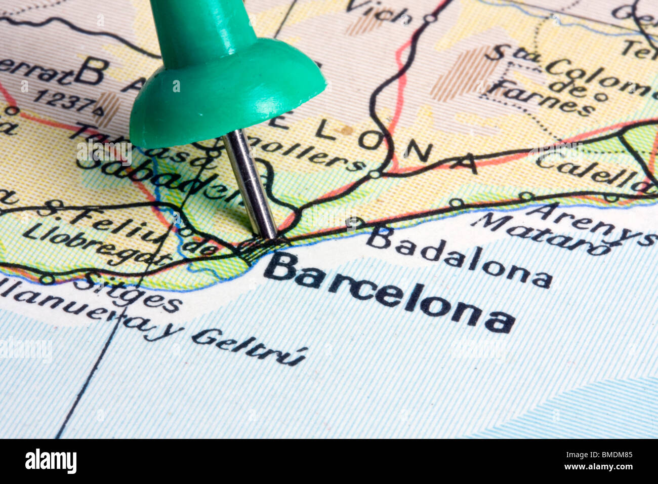 Barcelona on a map from 1963 Stock Photo