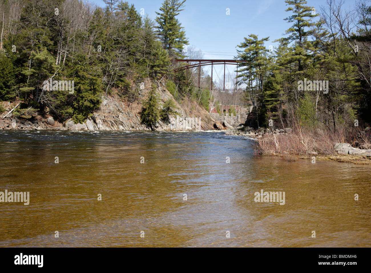 Remnants of the “Pumpkin Seed Bridge” at Livermore Falls in Campton