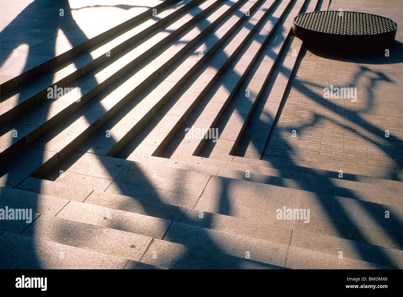 picture of stairs an shadow of sycamore tree Stock Photo