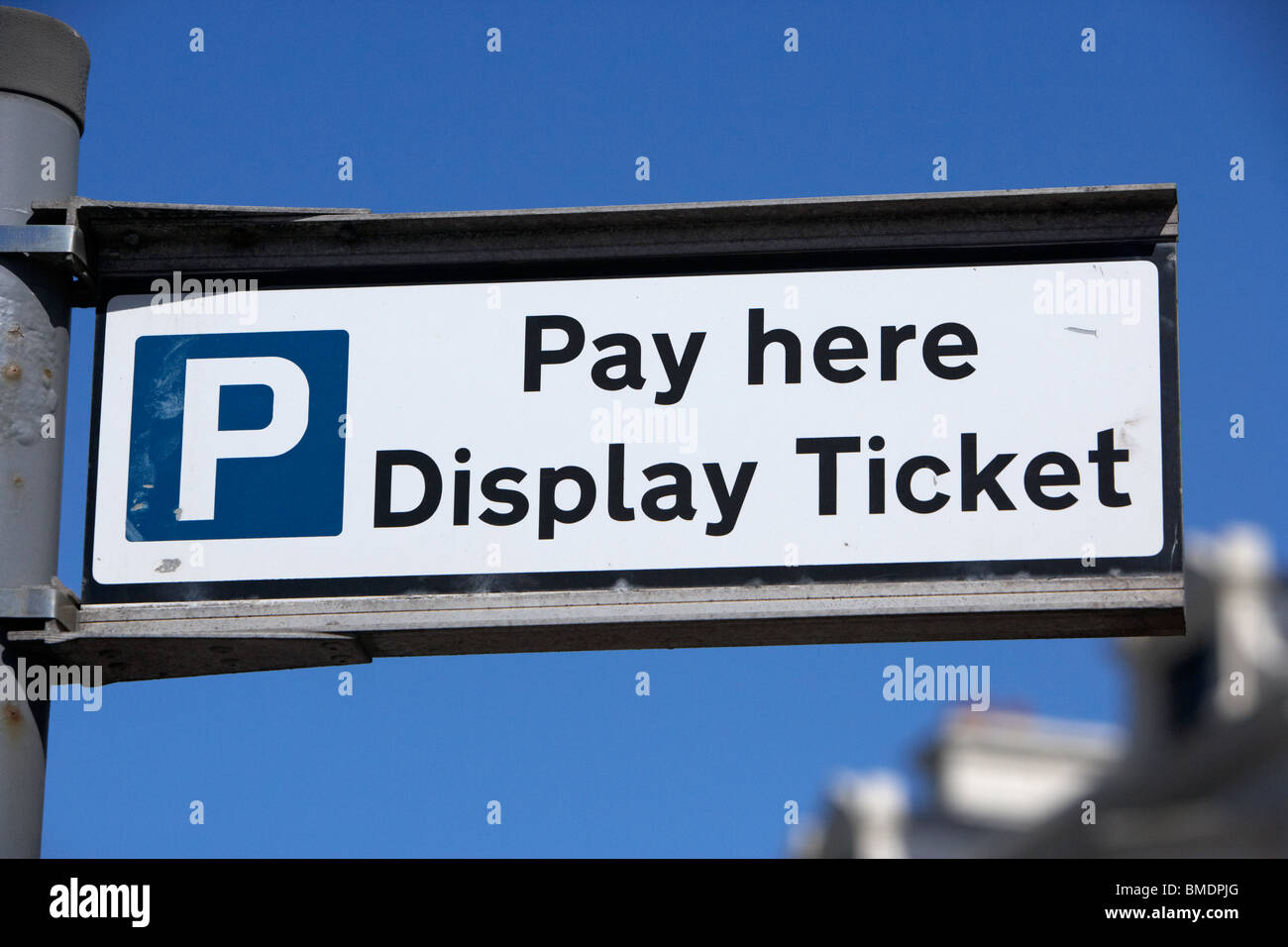 pay here and display ticket on street parking sign southport merseyside england uk Stock Photo