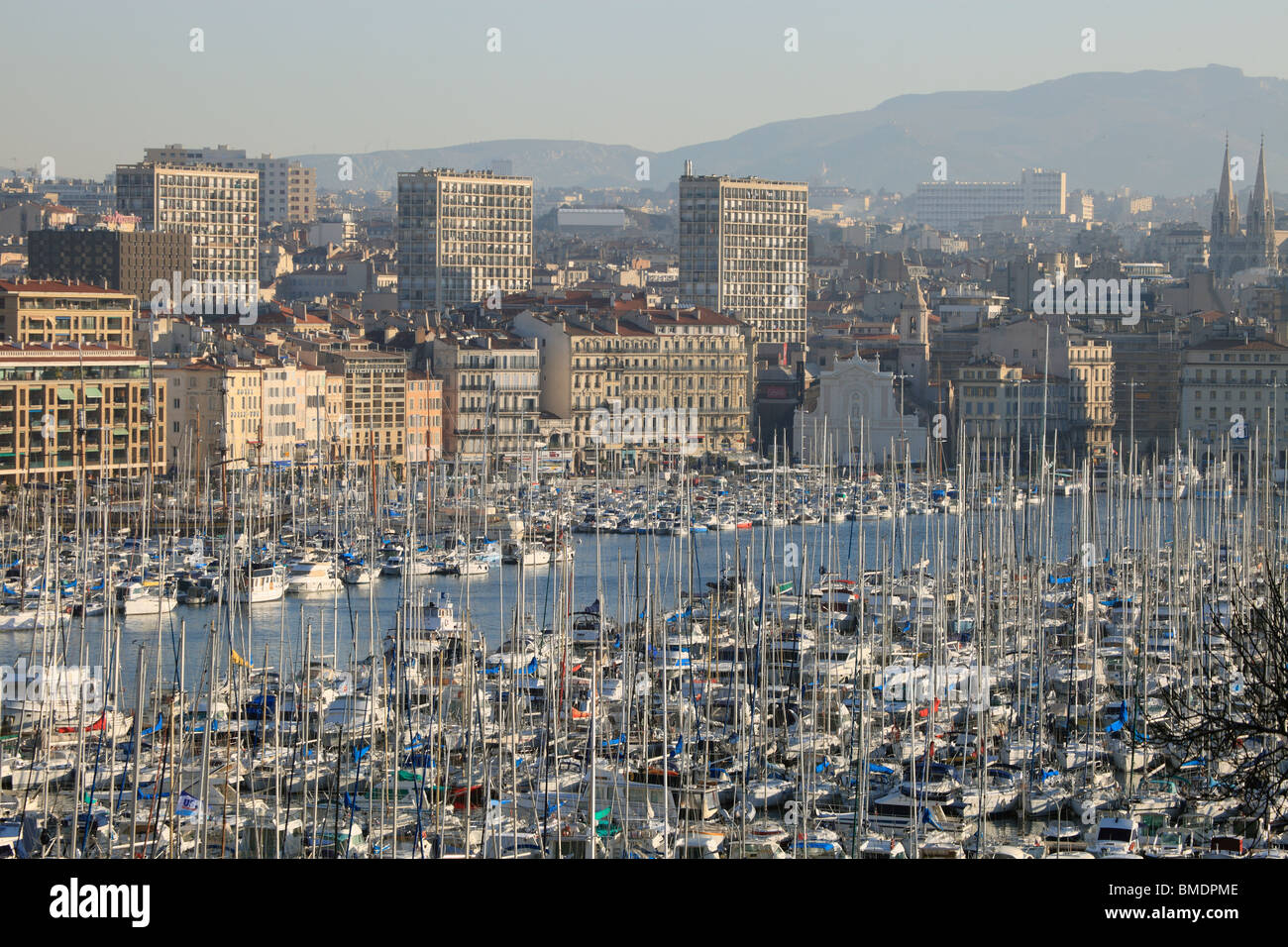 Overview of the harbor Marseille Stock Photo