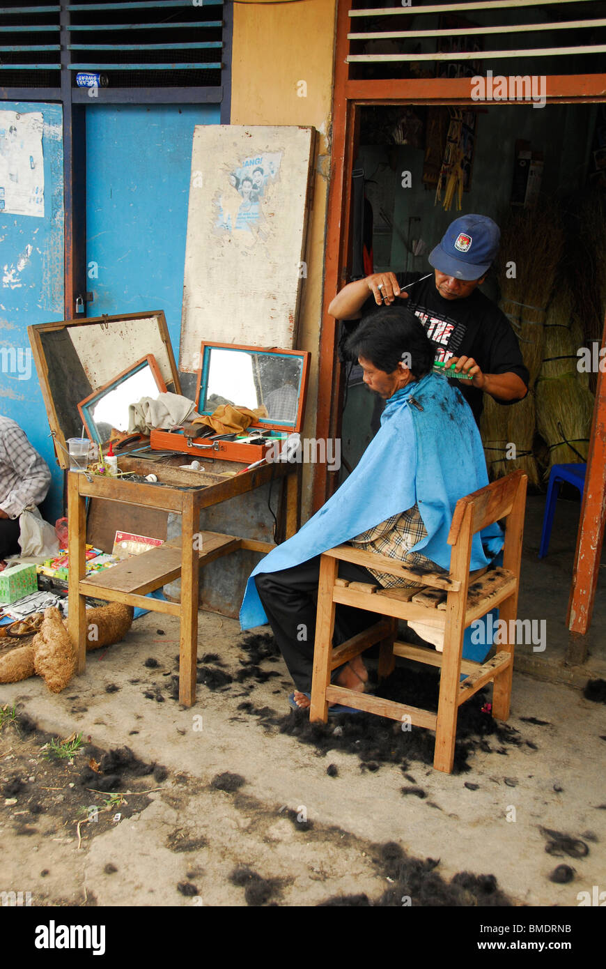 outdoor barbershop in banjar , near lovina , north bali, indonesia Stock Photo