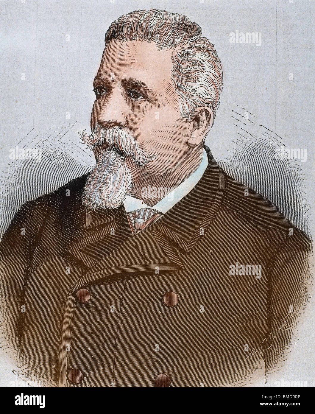 CAIROLI, Benedetto (Pavia, 1825, Capodimonte, 1889). Italian politician. Engraving by Carretero. Coloured. Stock Photo