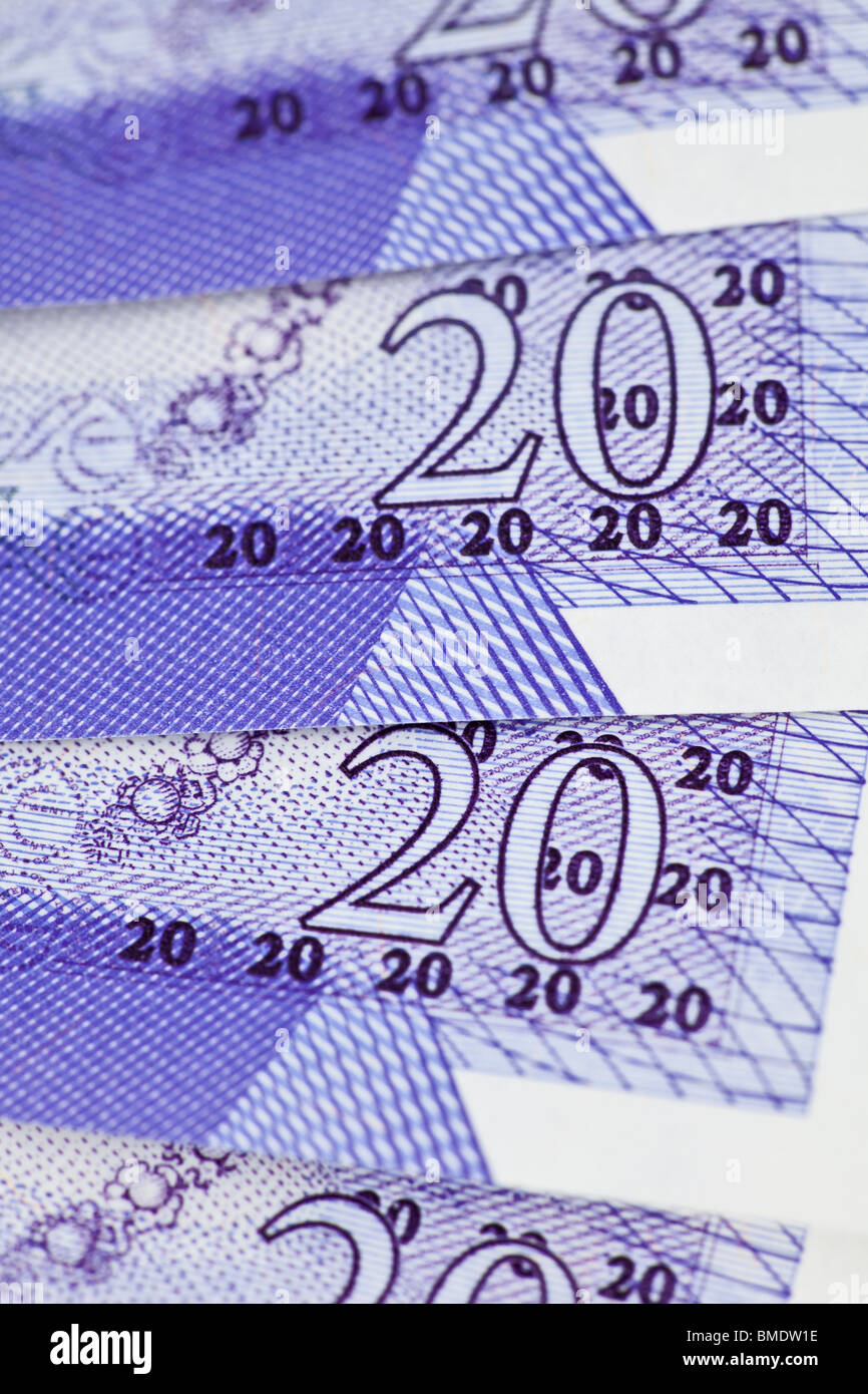 Detail of twenty pound notes Stock Photo