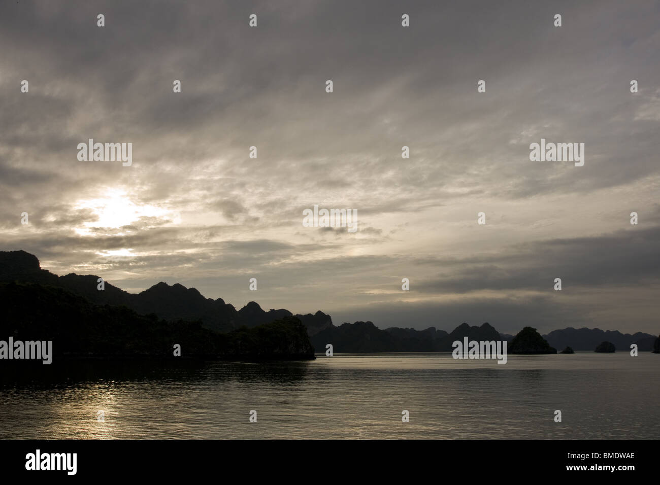 Sunset at Halong Bay, Vietnam Stock Photo