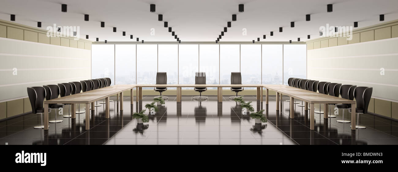 Modern boardroom interior panorama 3d render Stock Photo - Alamy