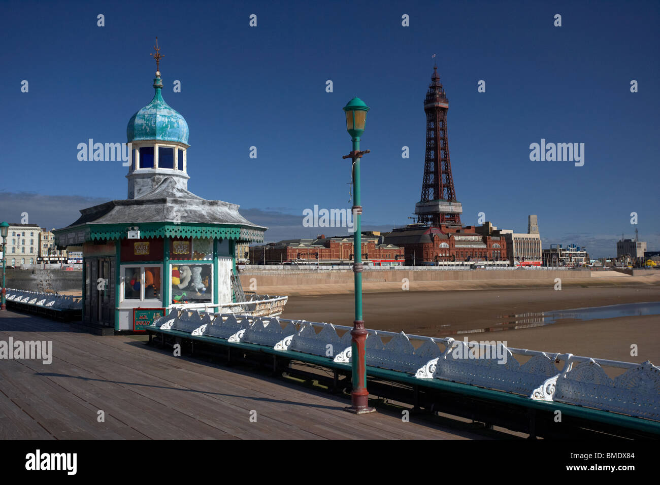 Blackpool north pier and tower and beach seafront lancashire england uk Stock Photo