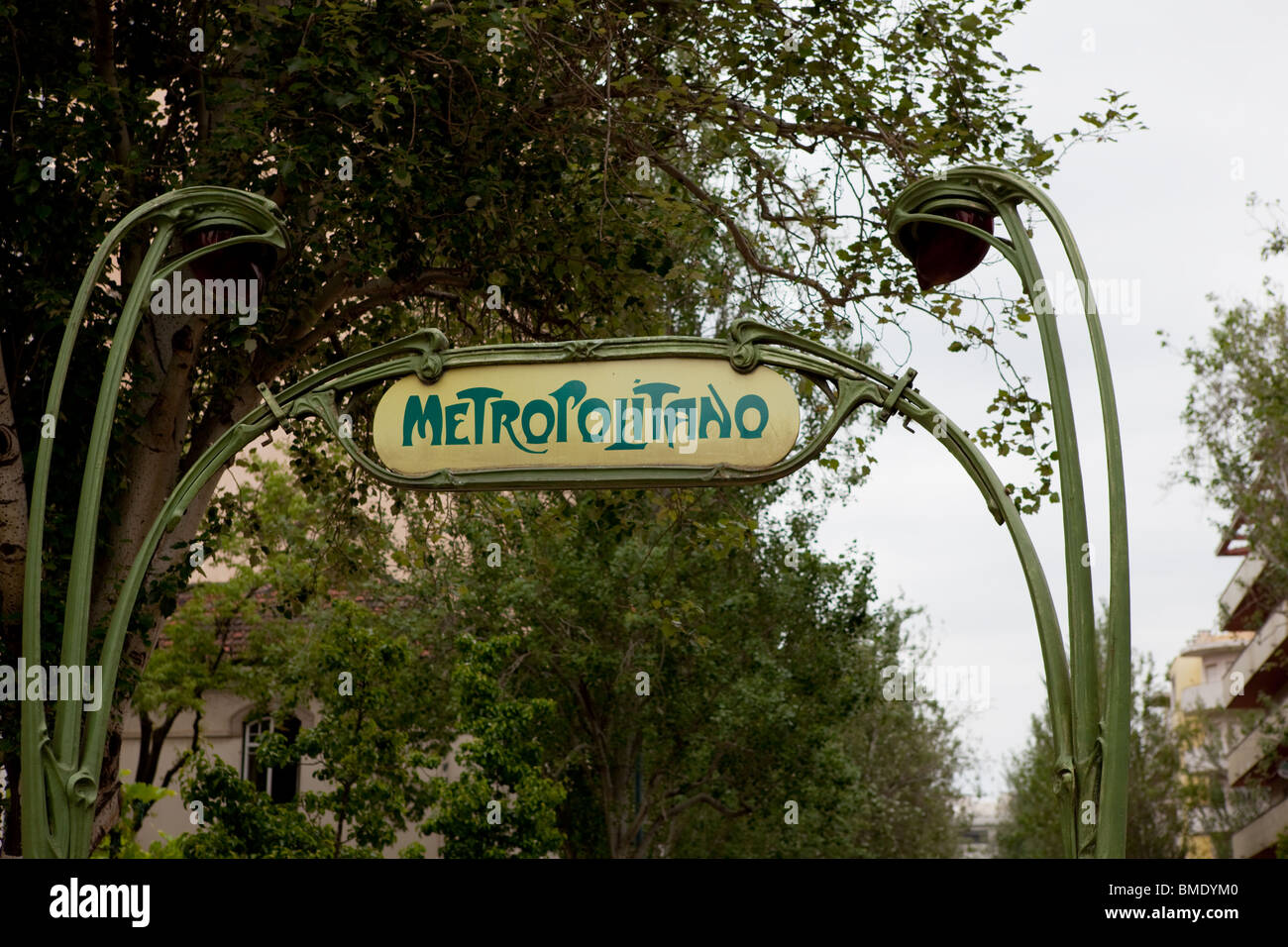 Art Deco sign on the Lisbon Underground/Metropolitano de Lisboa Stock Photo