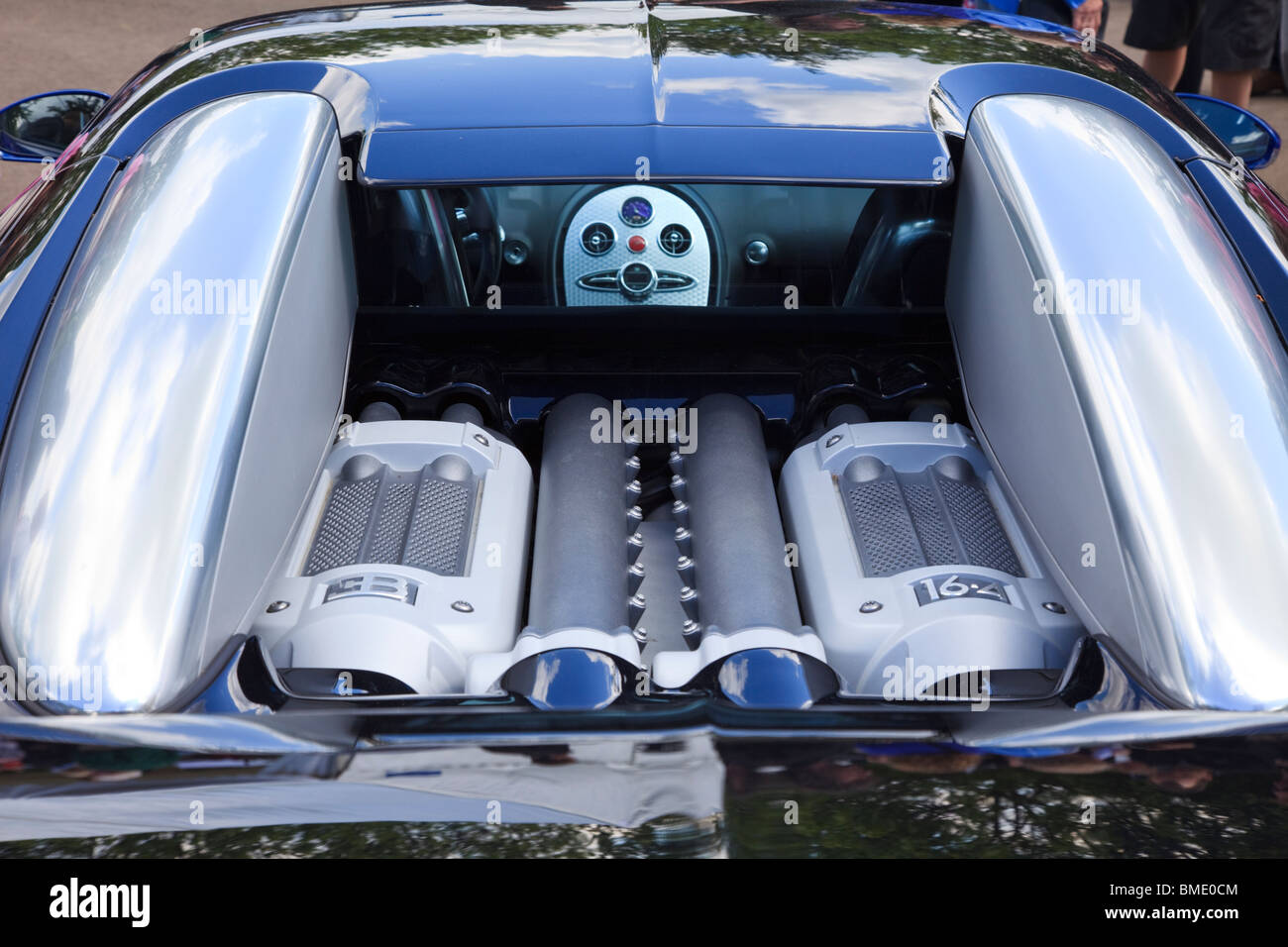 A Bugatti Veyron engine and rear window Stock Photo