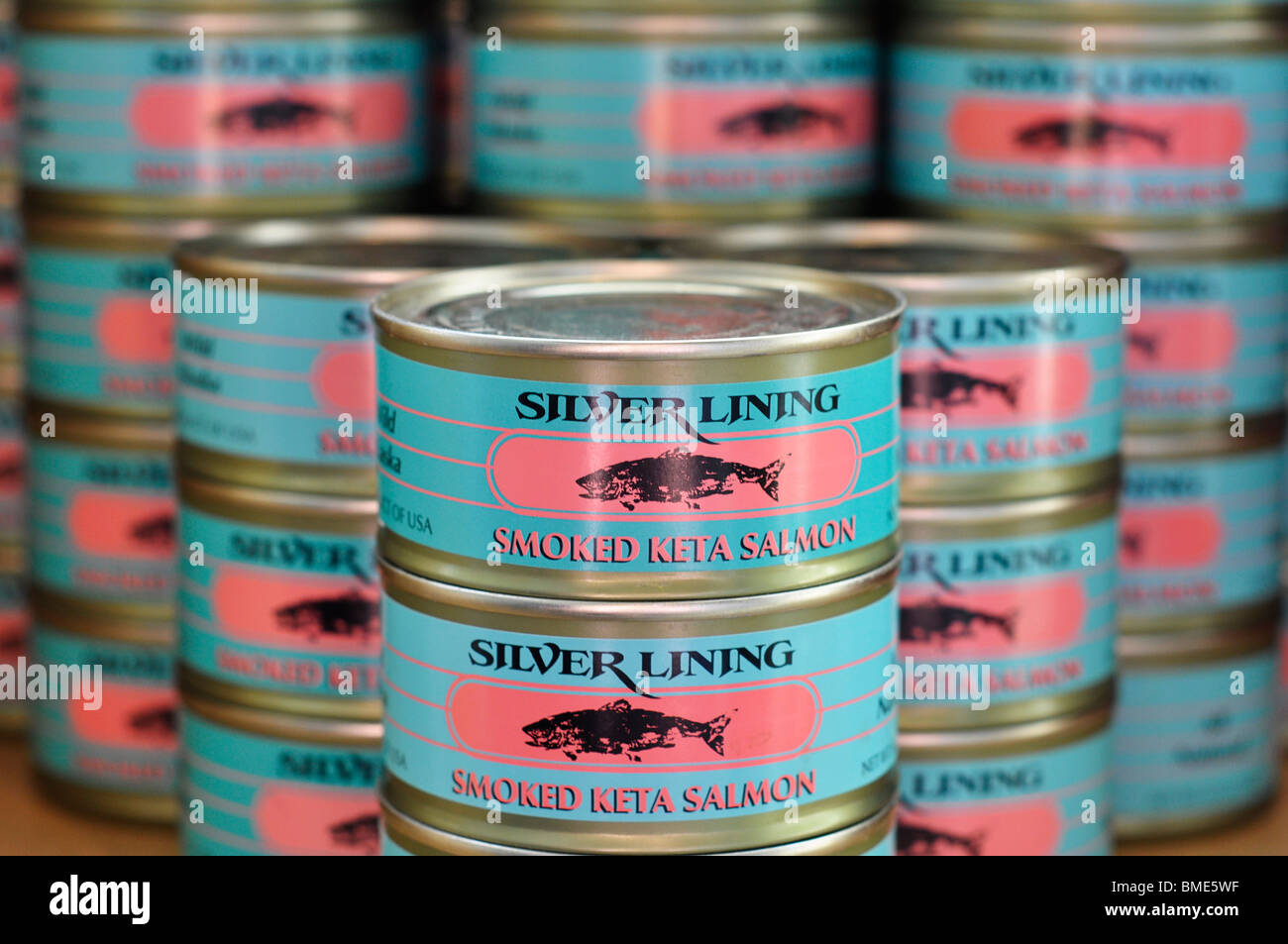 Tinned / Canned Keta Salmon Stock Photo