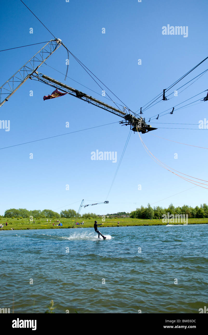 Wakeboarder on the Sheffield Cable Waterski at Rother Valley Country Park  Stock Photo - Alamy